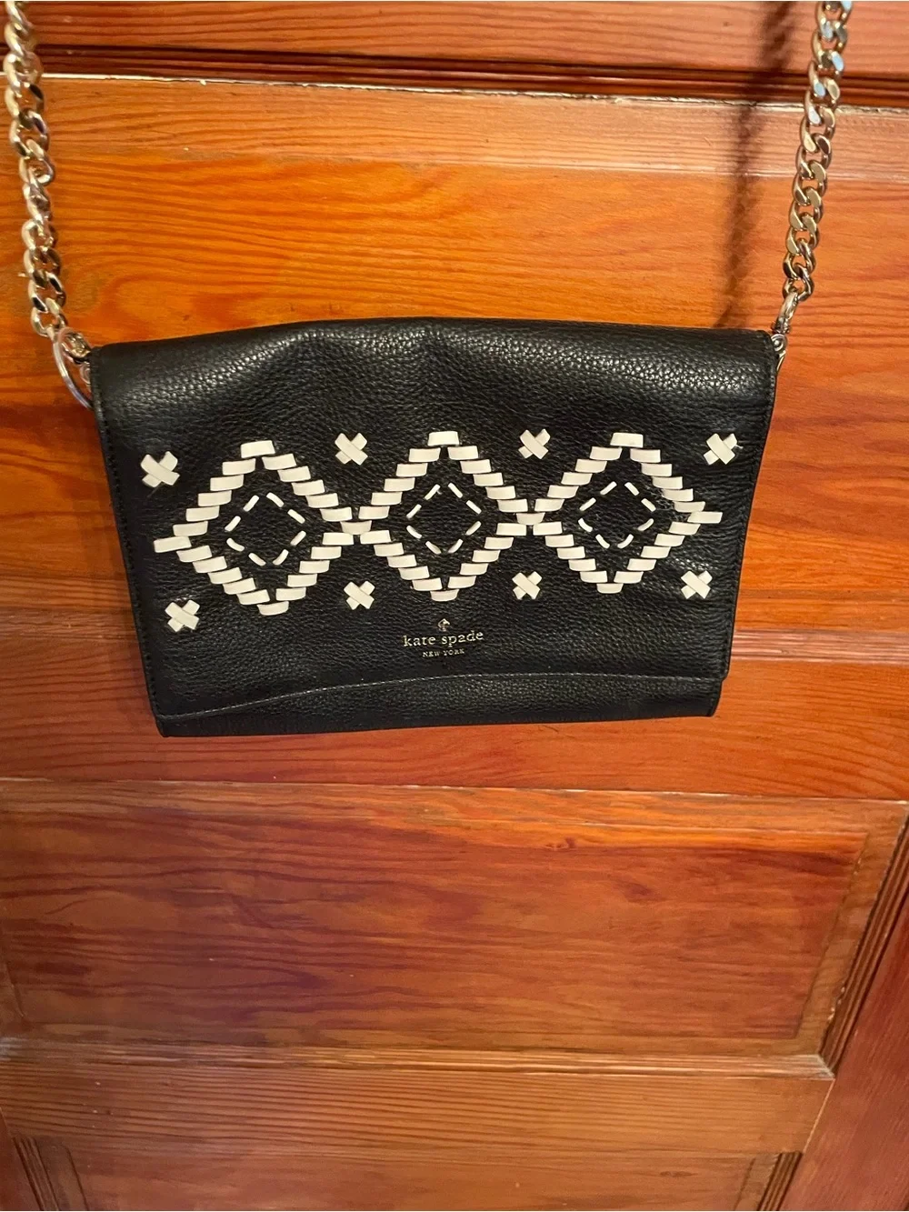 kate spade Black Crossbody with White Geometric Embroidery